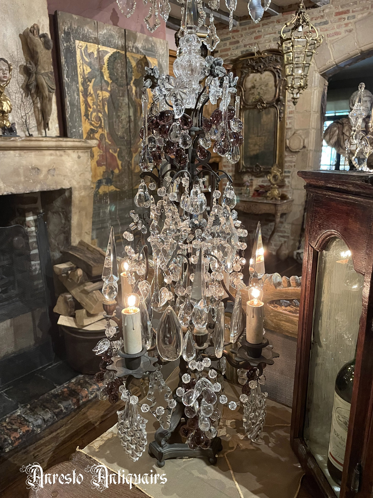 Antieke Franse kristallen staanlamp 